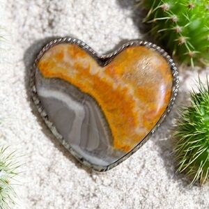 YELLOW JASPER HEART RING TIBETAN SILVER ADJUSTABLE 8-10